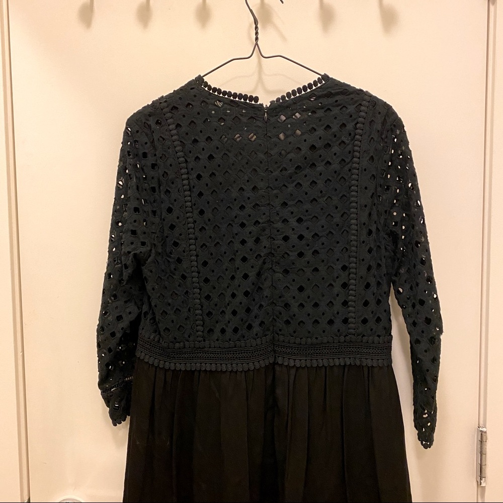 All Saints Black Crochet V-Neck Long Sleeve Mini Dress - Picture 9 of 9